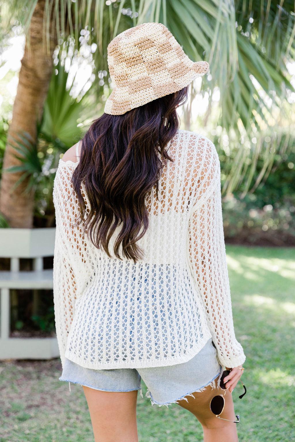 Souls Of Sunshine Ivory Scalloped Detail Crochet Sweater Product Image