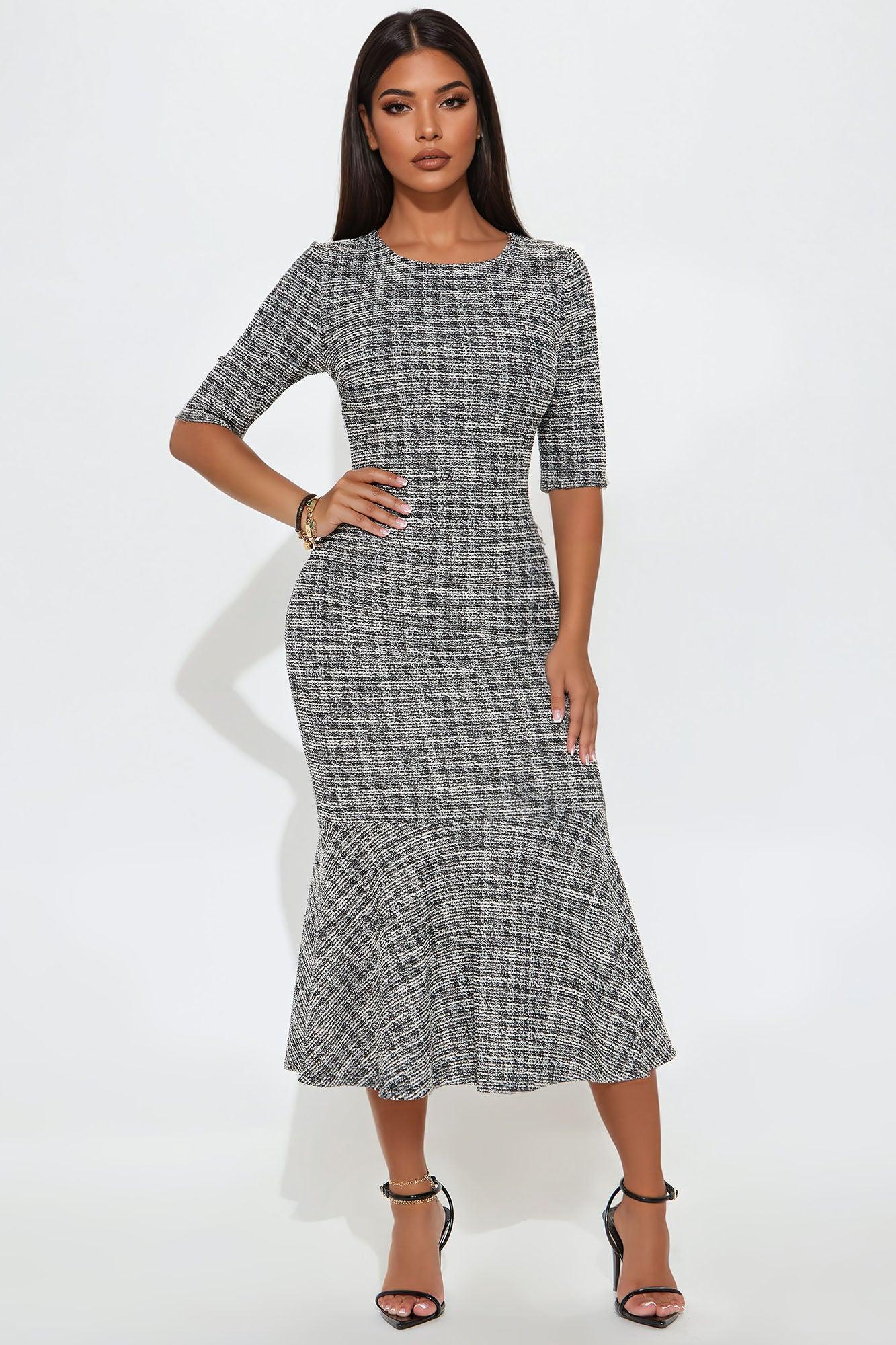 Cara Stretch Tweed Midi Dress - Black product image