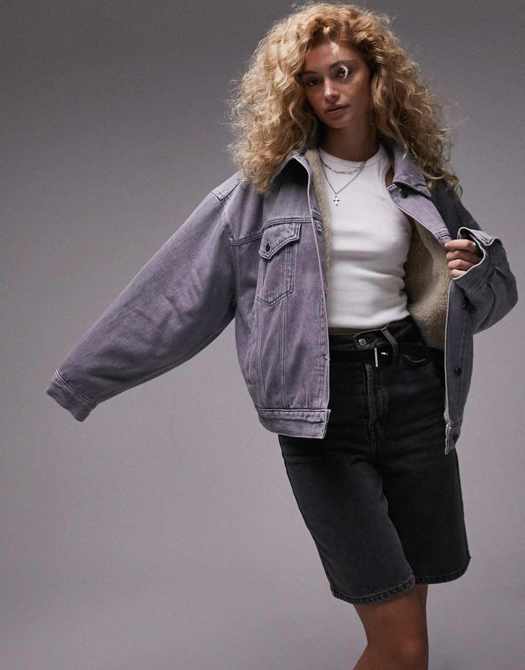 Topshop denim borg balloon jacket Product Image