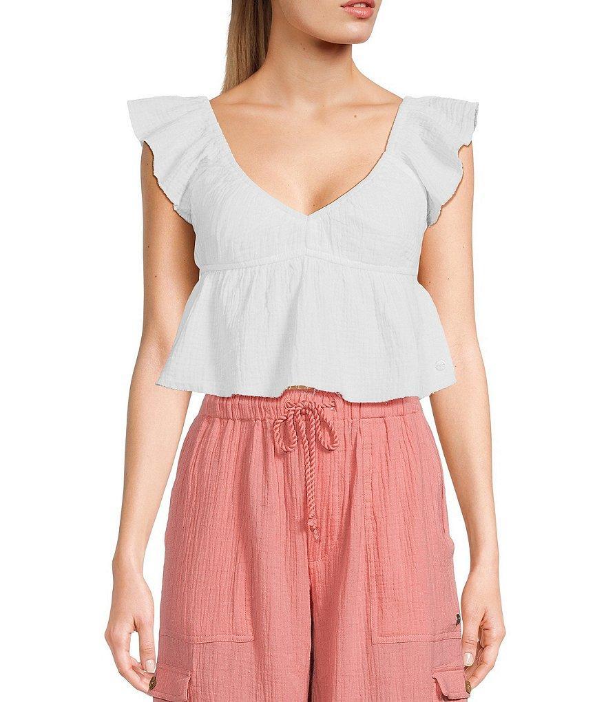 Roxy Brisa Flutter Sleeve Woven Peplum Crop Top Product Image