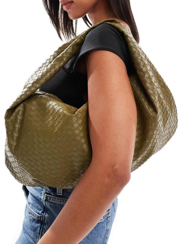 ASOS DESIGN slouch weave shoulder bag in khaki Product Image