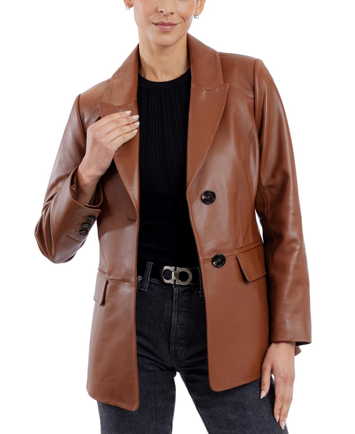 Anne Klein Womens Leather Button-Front Blazer Coat Product Image