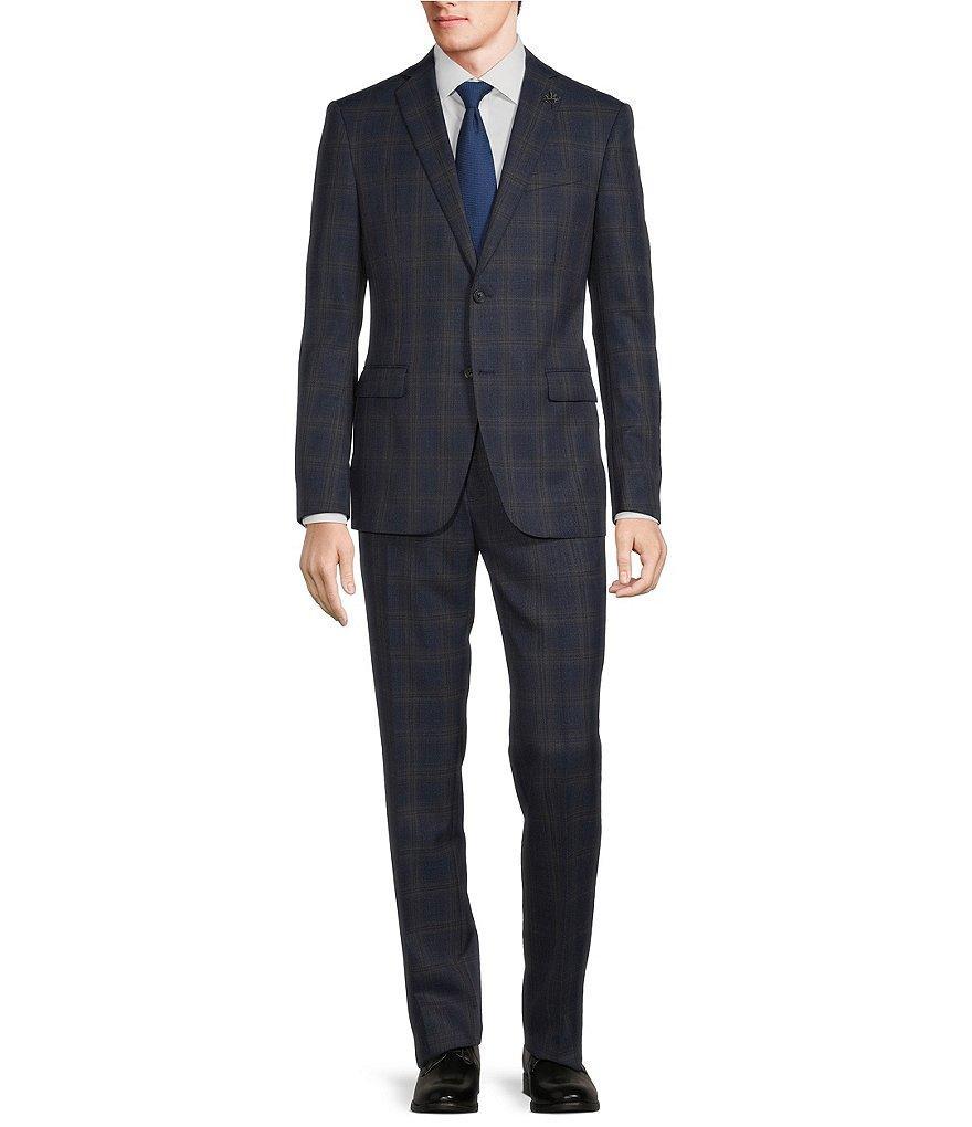 John Varvatos Slim Fit Notch Lapel Flat Front Plaid Pattern 2-Piece Suit product image