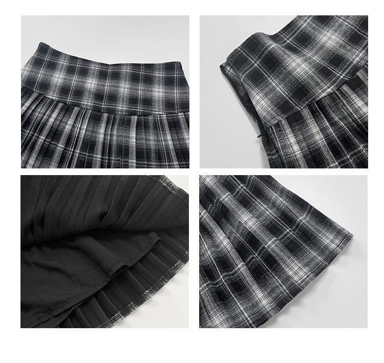 Plaid High-Rise Pleated A-Line Skirt Product Image