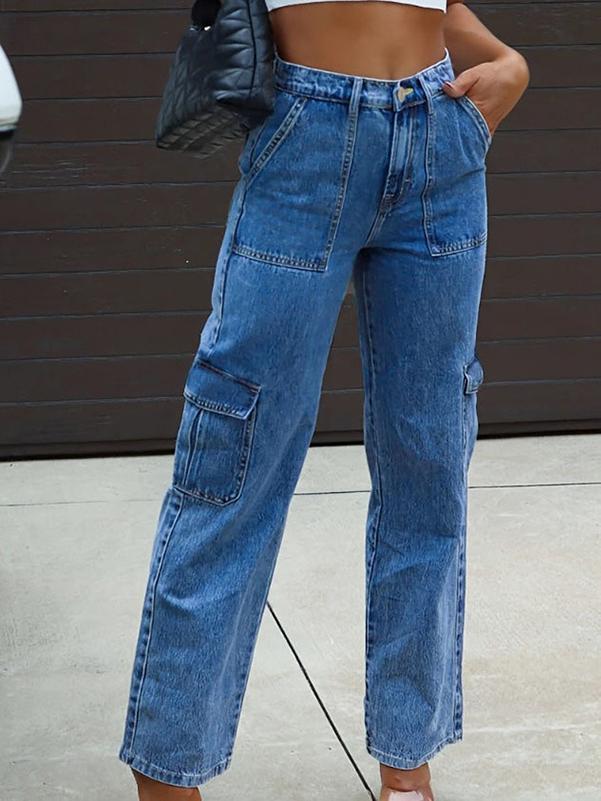 Straight Leg Pockets Split-Joint Jean Pants Bottoms product image