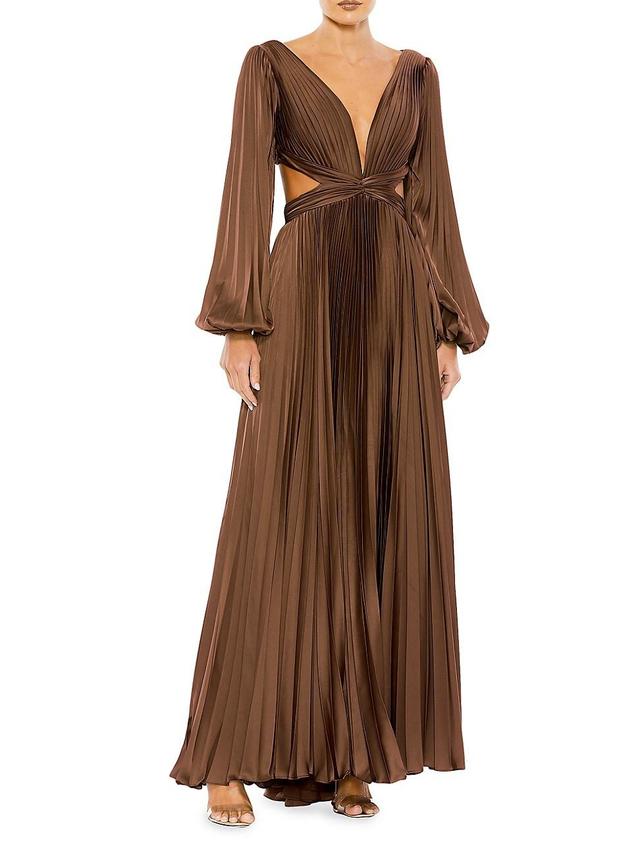 Ieena for Mac Duggal Long Sleeve Pleated Cut-Out Gown Product Image