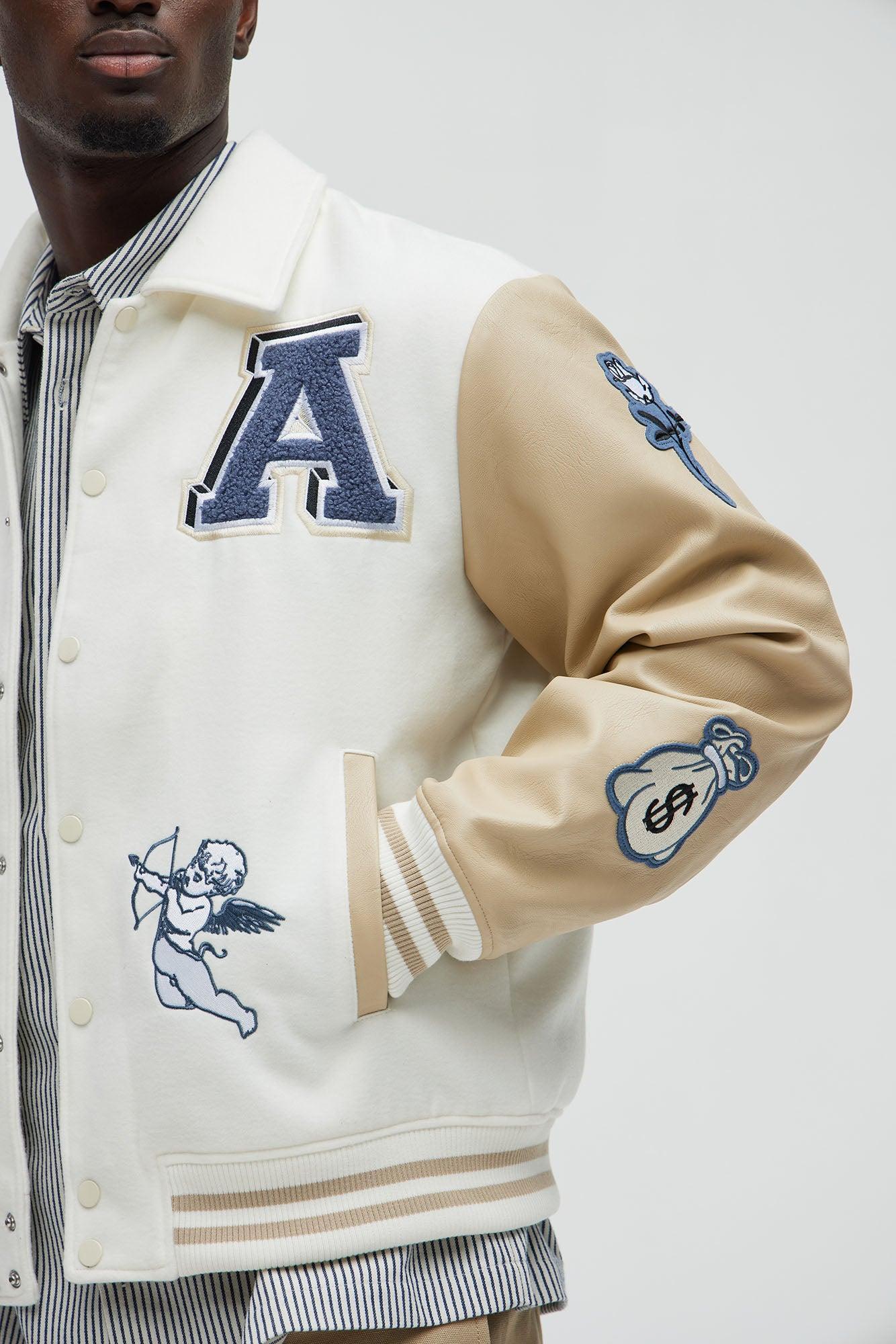 LA Patchwork Varsity Jacket - Cream/combo Product Image