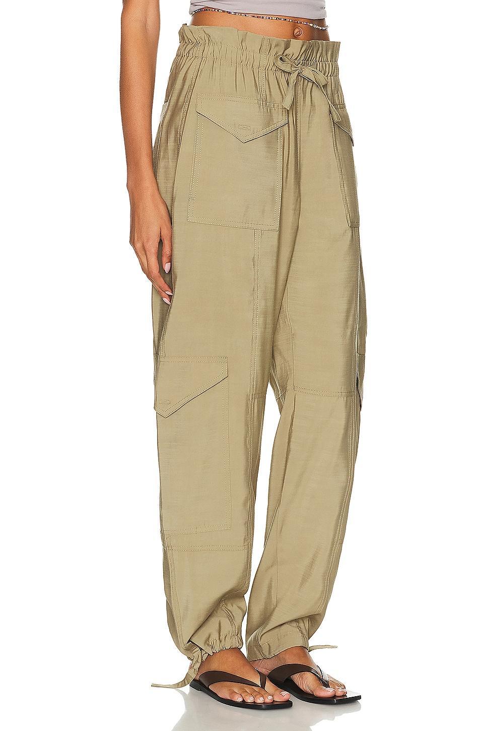 Ganni Light Slub High Waist Pocket Pants in Green Product Image