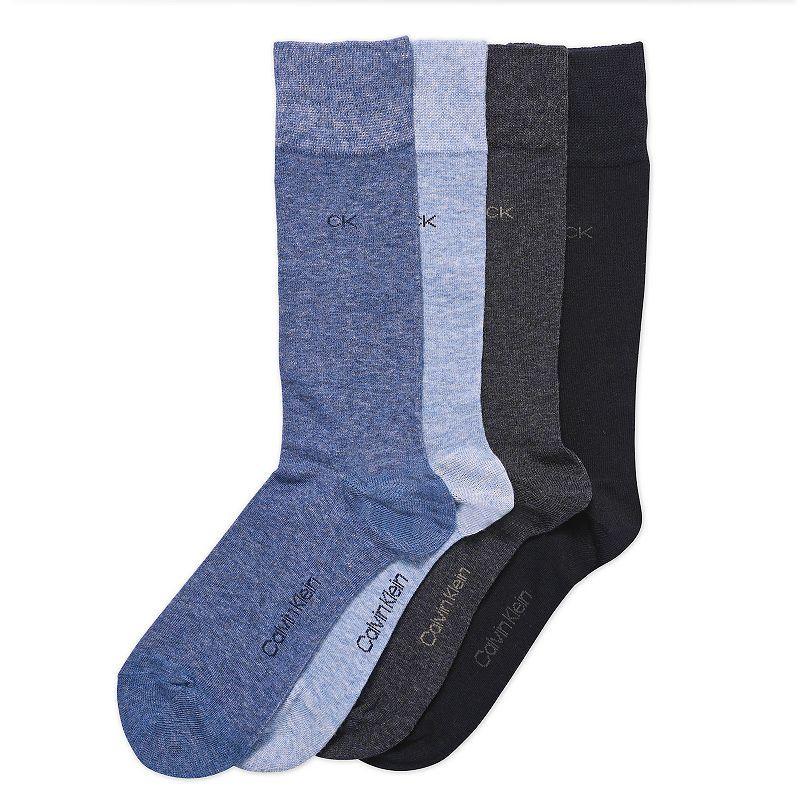 Mens Calvin Klein 4-Pack Flat-Knit Dress Crew Socks, Denim Grey Assorted Product Image