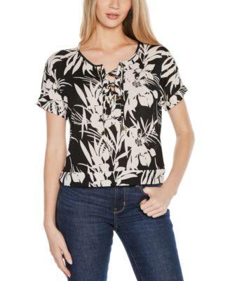 Women's Floral Print Lace-Up top Product Image