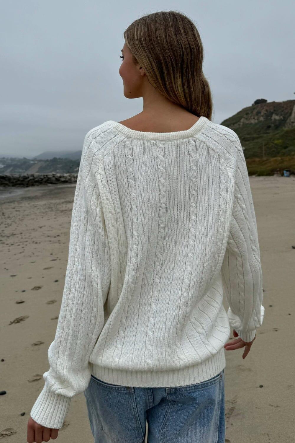 Ida Cotton Cable Knit V-Neck Sweater Product Image