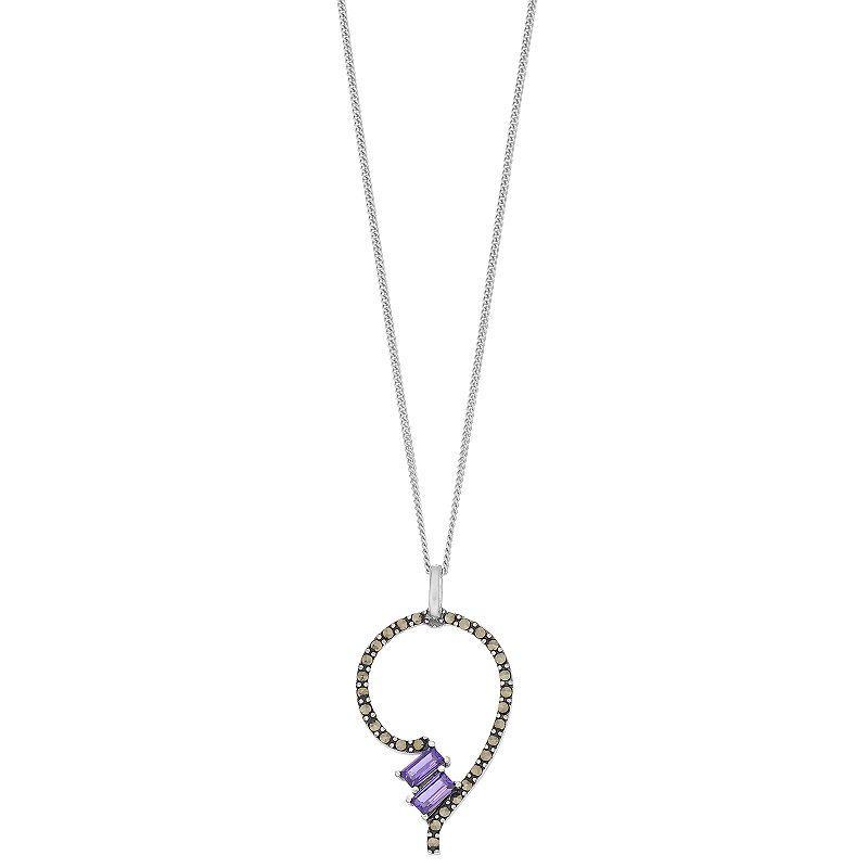 Tori Hill Sterling Silver Purple Glass & Marcasite Pendant Necklace, Womens Product Image