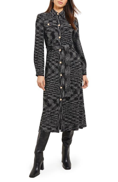 Misook Long Sleeve Belted Tweed Knit Shirtdress Product Image