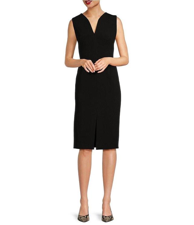 Donna Karan Cady Crepe V-Neck Sleeveless Front Slit Sheath Dress Product Image