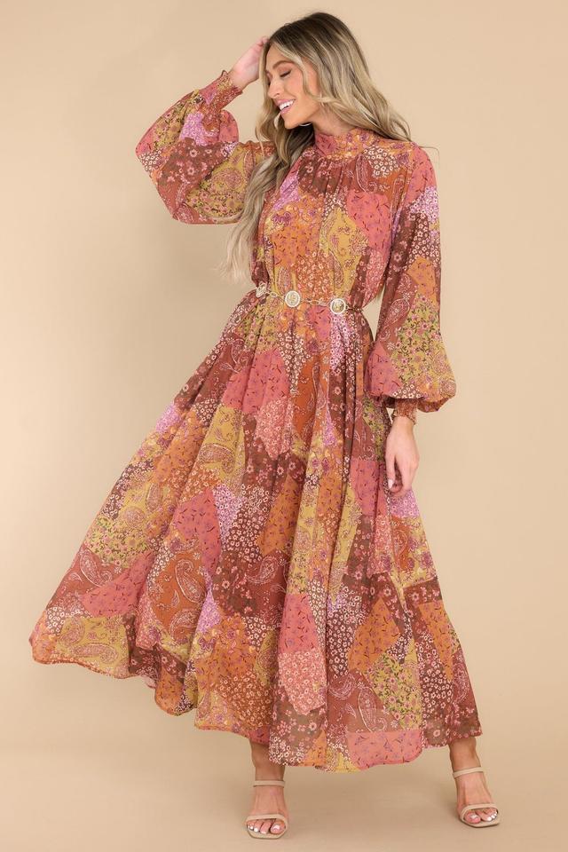 Aura Thankful For You Orange Multi Print Maxi Dress Product Image