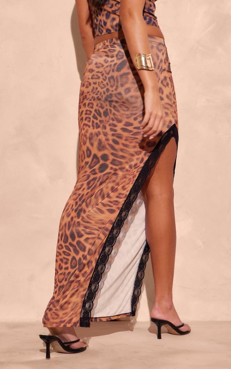 Brown Printed Slinky Lace Trim Maxi Skirt Product Image