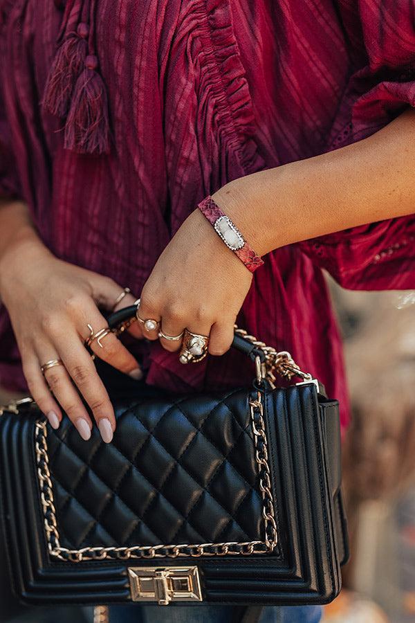 Lovely Lane Druzy Snake Print Cuff Bracelet In Wine Product Image