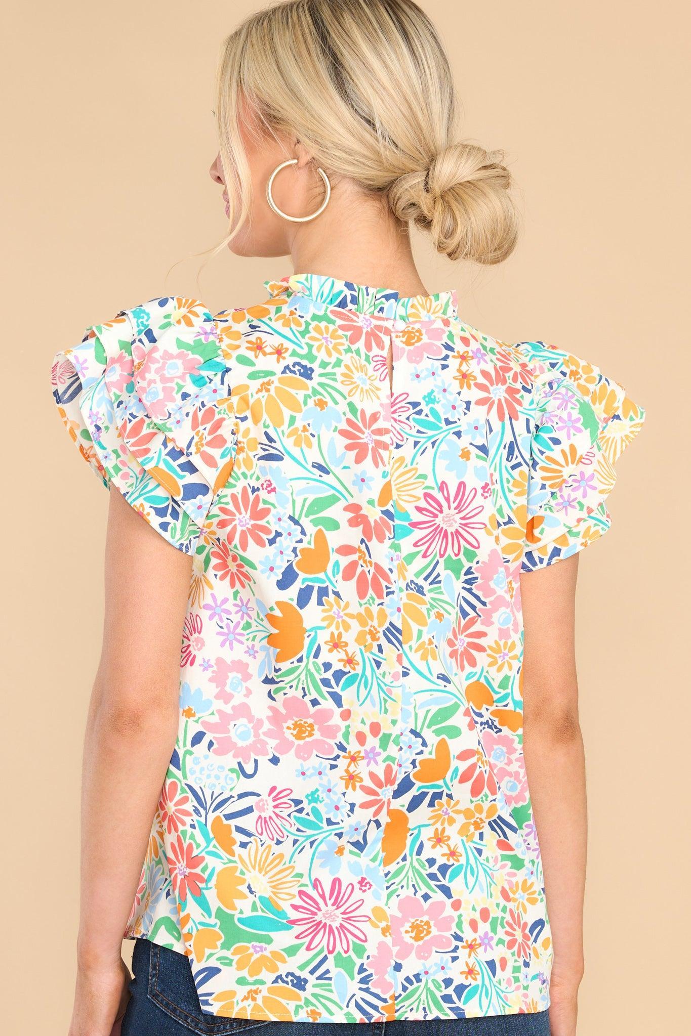 This Is My Day Ivory Multi Floral Print Top Product Image