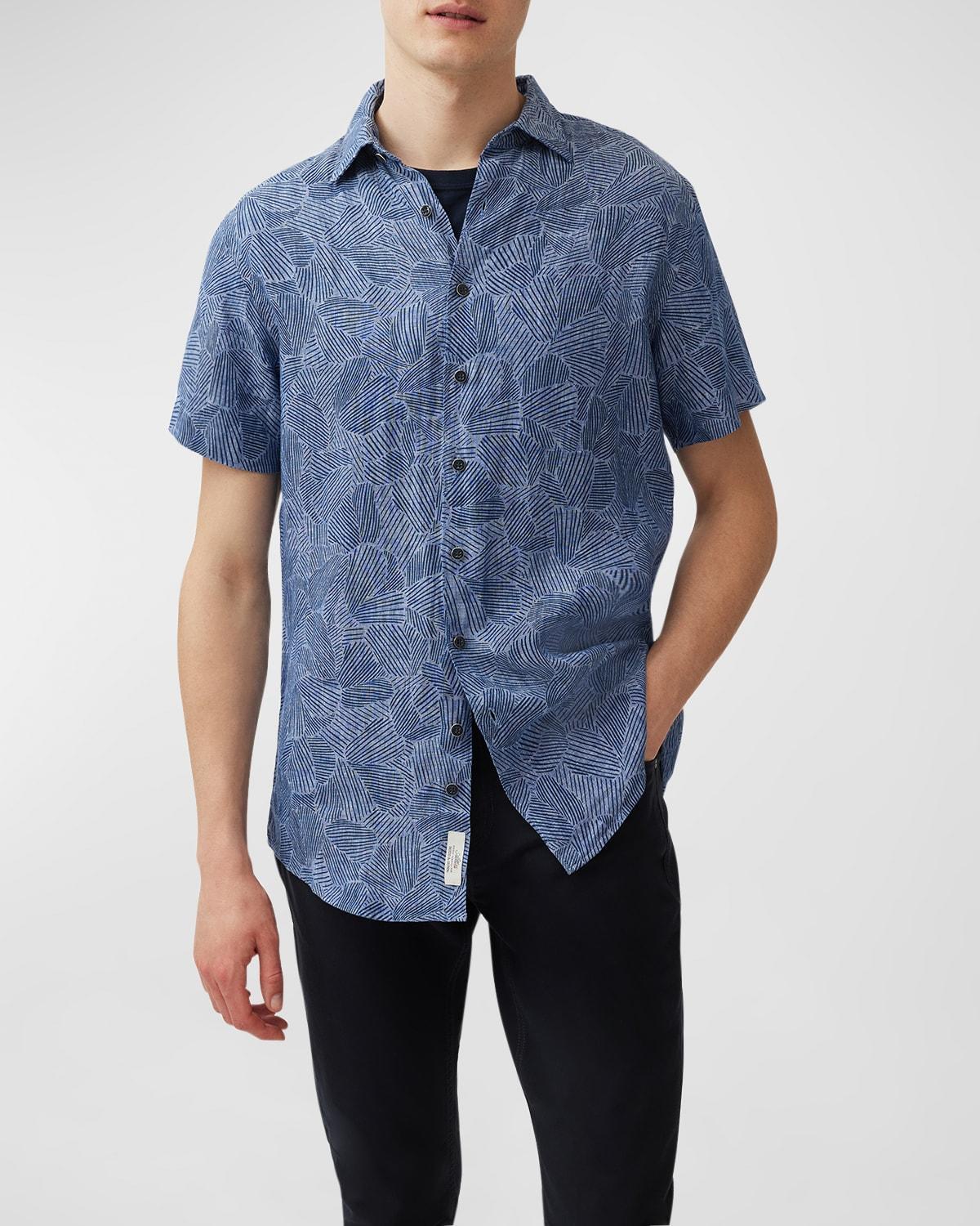 Mens Ellerby Linen Geometric-Print Short-Sleeve Shirt Product Image