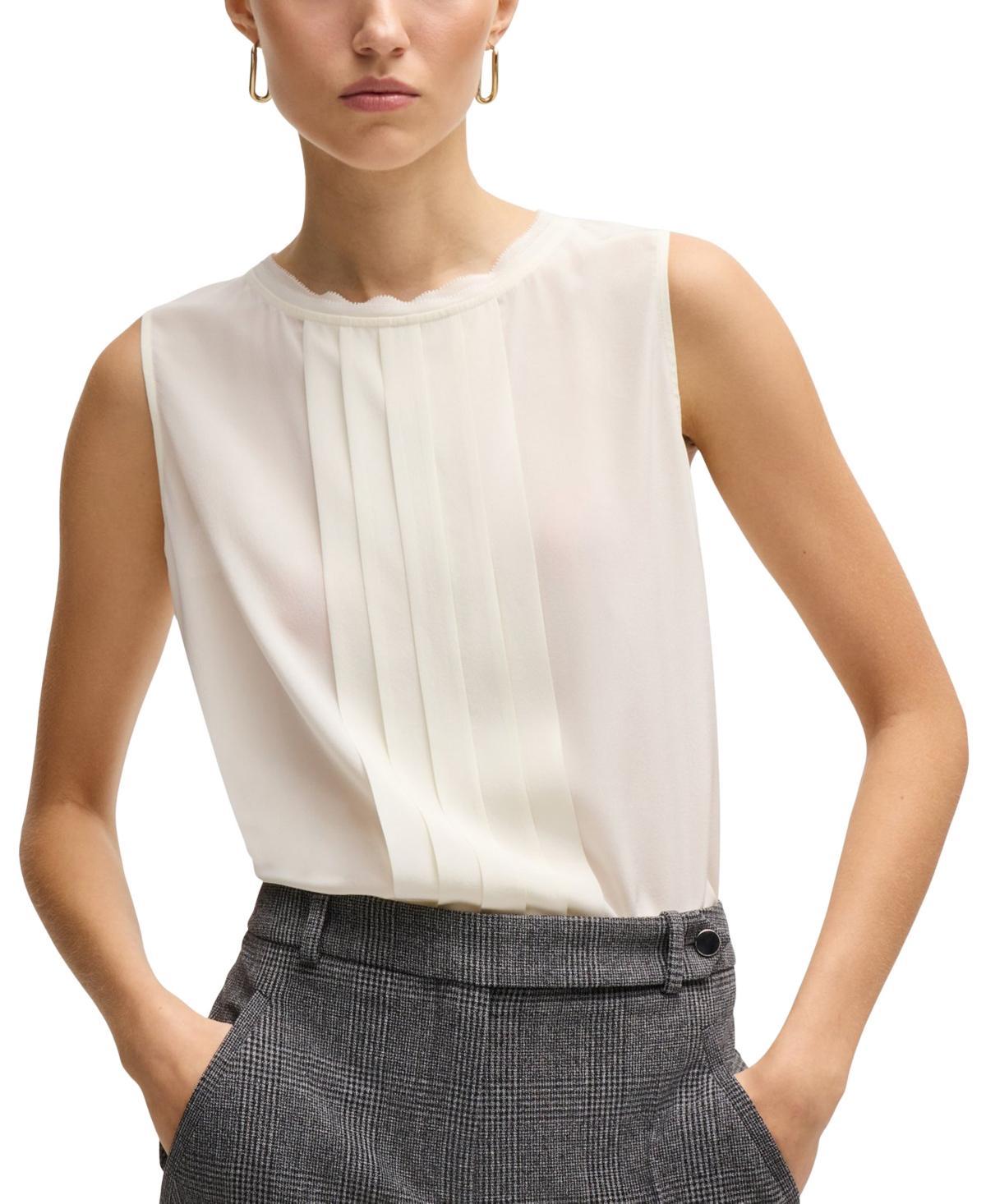 Womens Pleat Front Sleeveless Blouse in Washed Silk Product Image