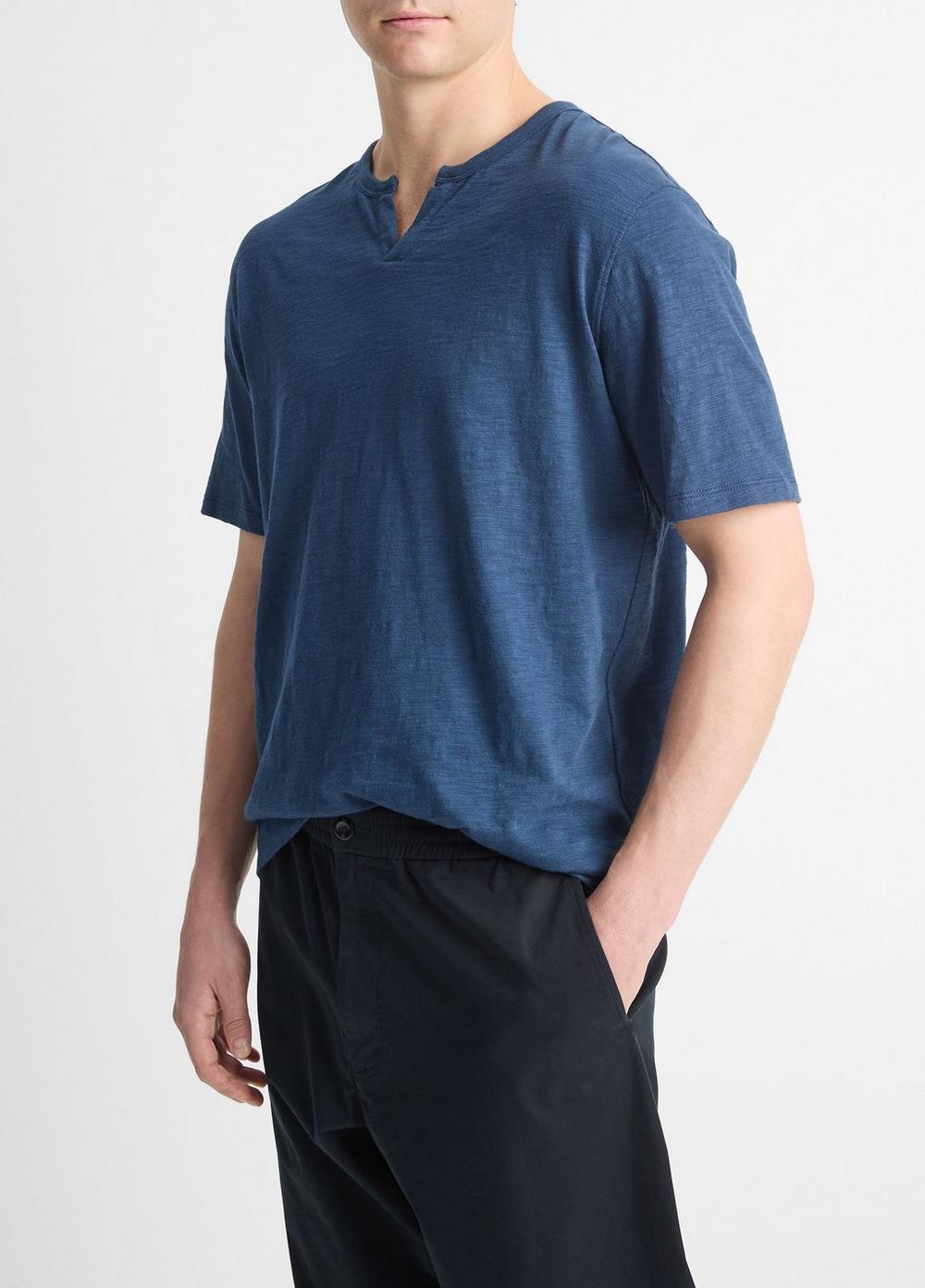 Slub Cotton Split-Neck T-Shirt Product Image