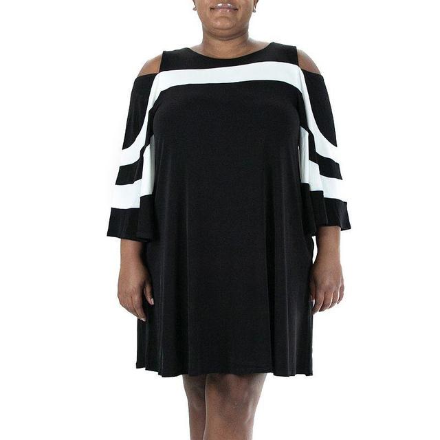 Plus Size Nina Leonard Cold-Shoulder Colorblock Sheath Dress, Womens Product Image