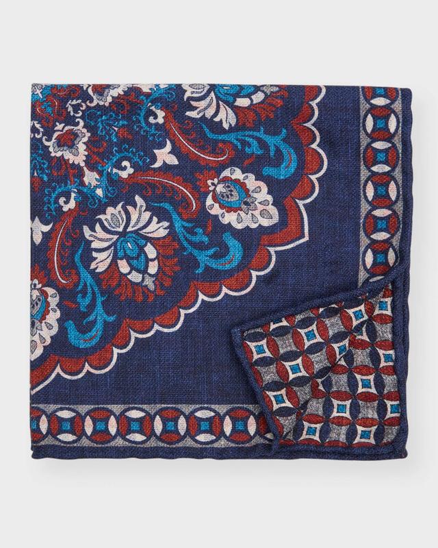 Mens Paisley/Geometric Reversible Silk Pocket Square Product Image