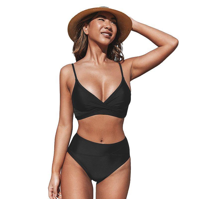 Womens CUPSHE 2-Piece Twist Top & High-Waist Bottoms Bikini Set Product Image