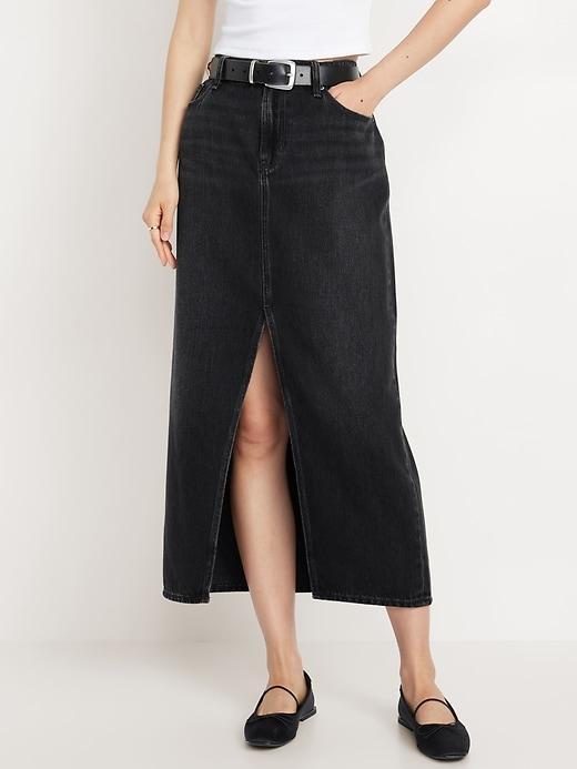 Mid-Rise Jean Maxi Skirt Product Image