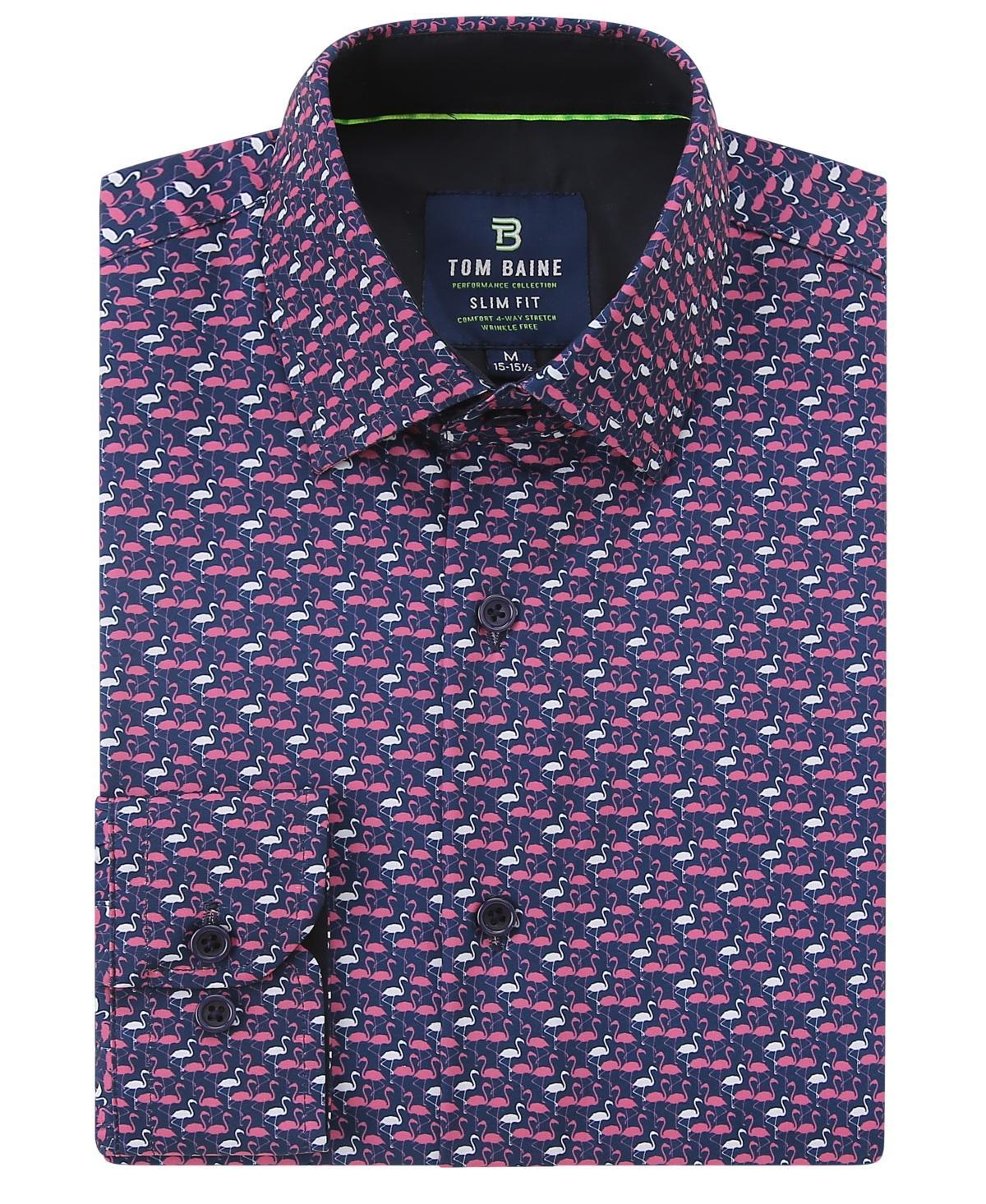 Tom Baine Mens Performance Slim Fit Flamingo Shirt - Navy Product Image