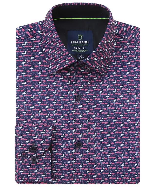 Tom Baine Mens Performance Slim Fit Flamingo Shirt - Navy Product Image