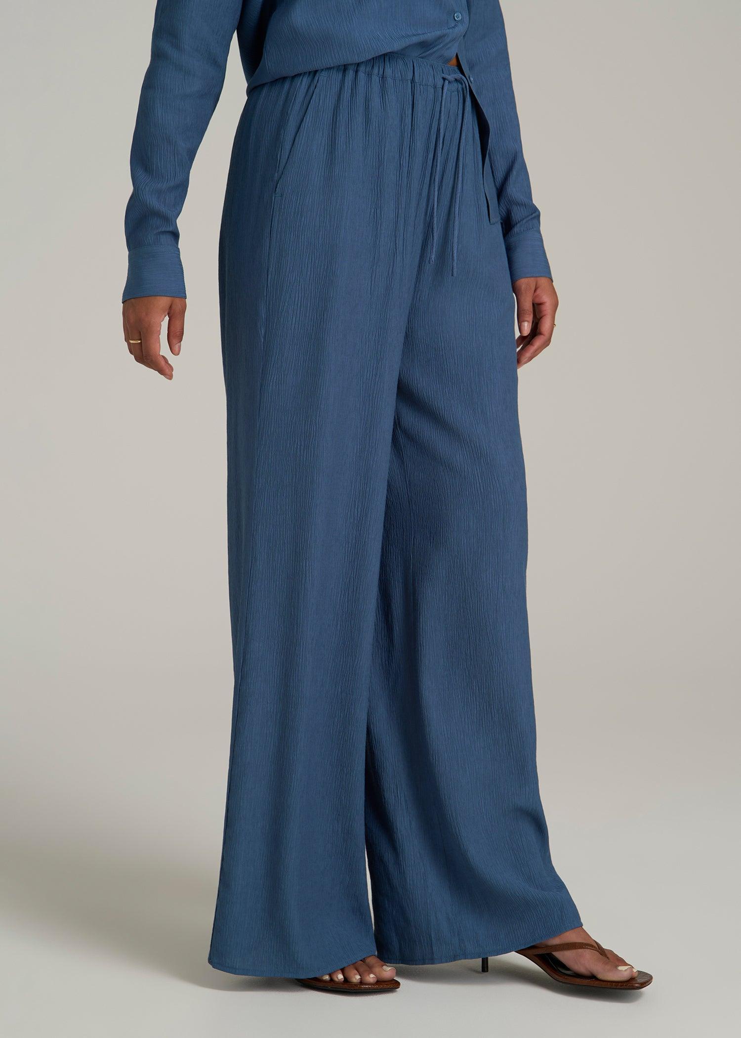 Crinkle Pull-on Wide-leg Pants for Tall Women in Flag Blue Product Image