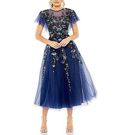 Mac Duggal Embellished Flutter Sleeve Midi Cocktail Dress Product Image