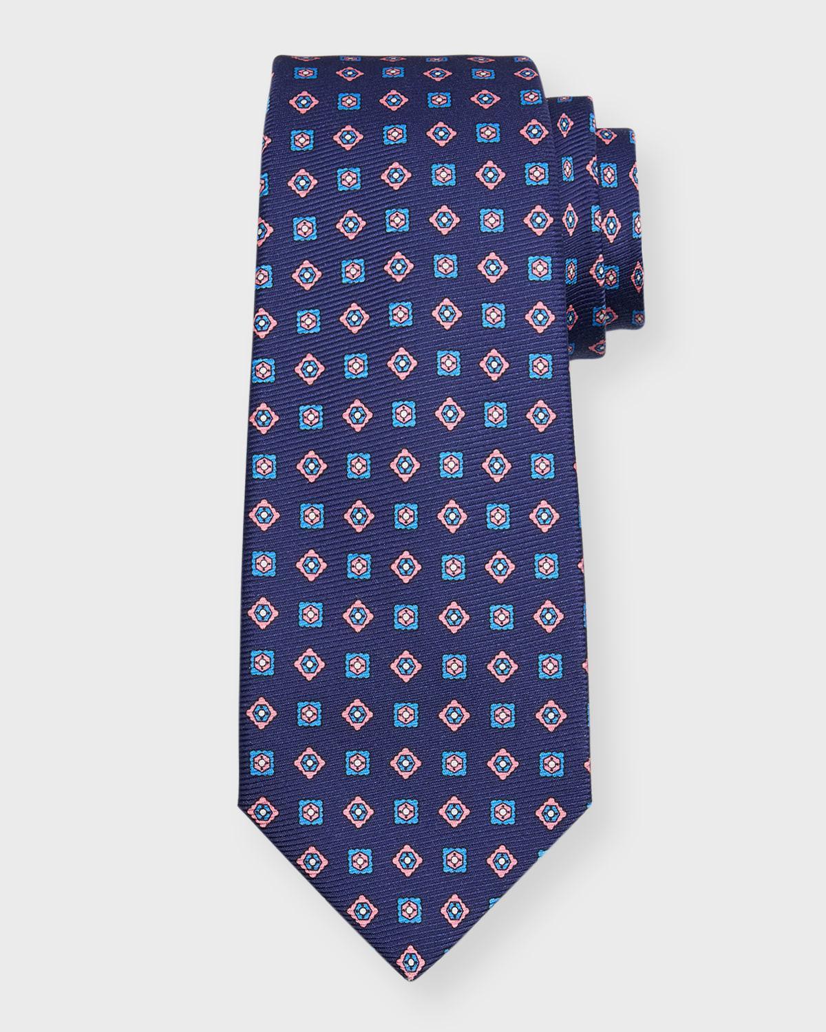 Mens Small Squares Printed Silk Tie Product Image