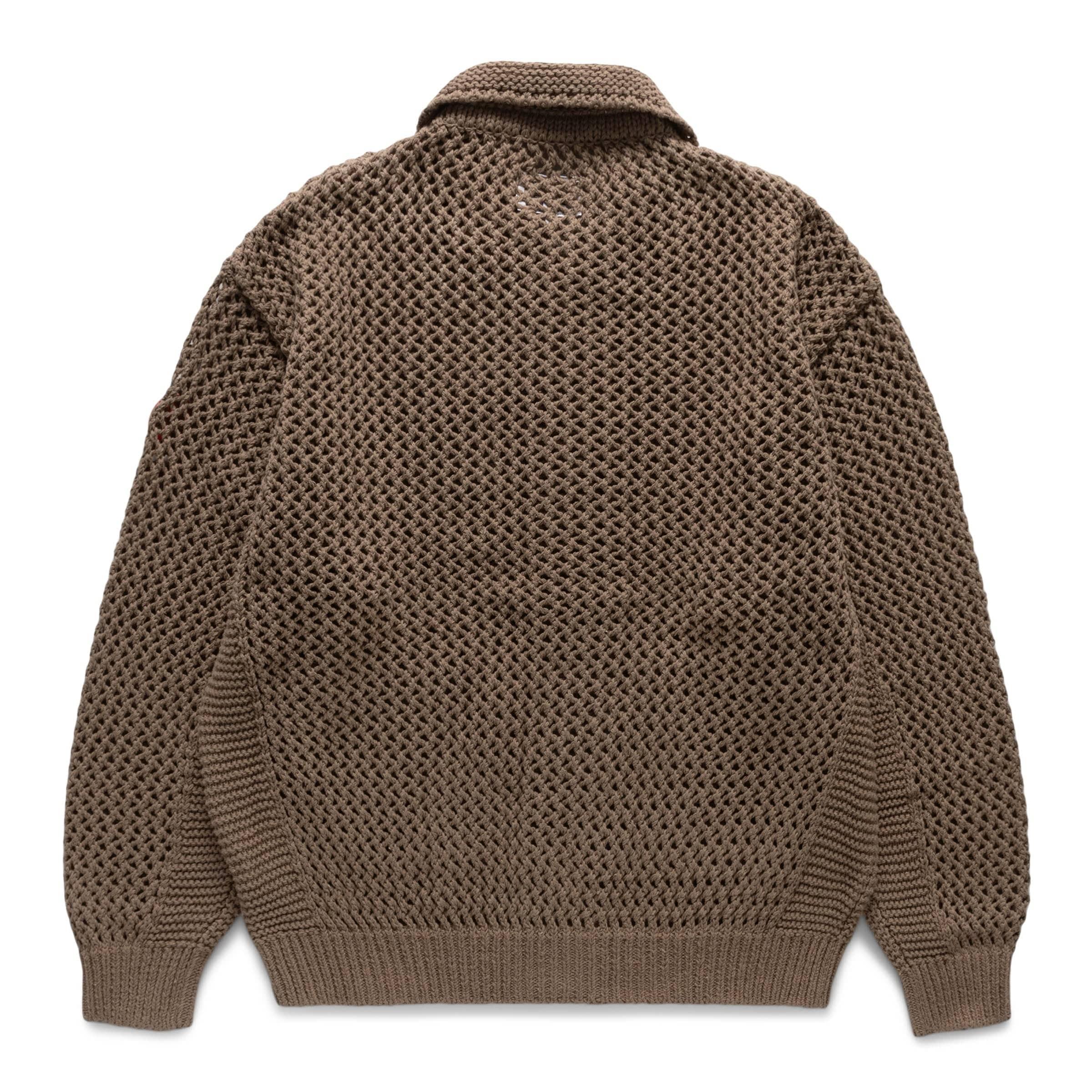 COLLARED MESH KNIT CARDIGAN KHAKI | Bodega Product Image