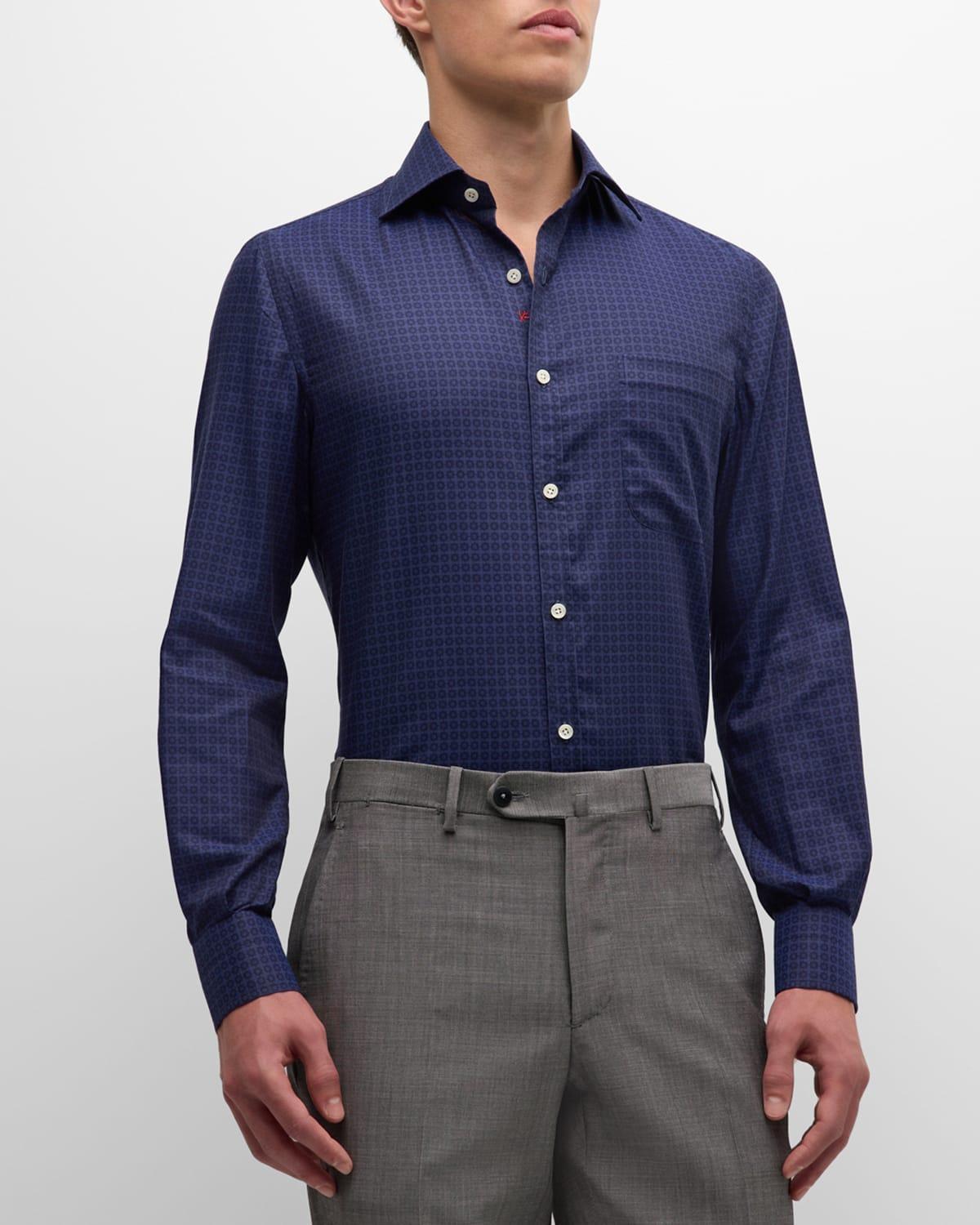 Men's Tonal Geometric Cotton Sport Shirt Product Image