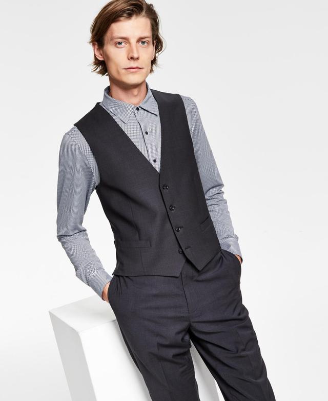 Calvin Klein Mens Slim-Fit Wool Infinite Stretch Suit Vest - Charcoal Product Image