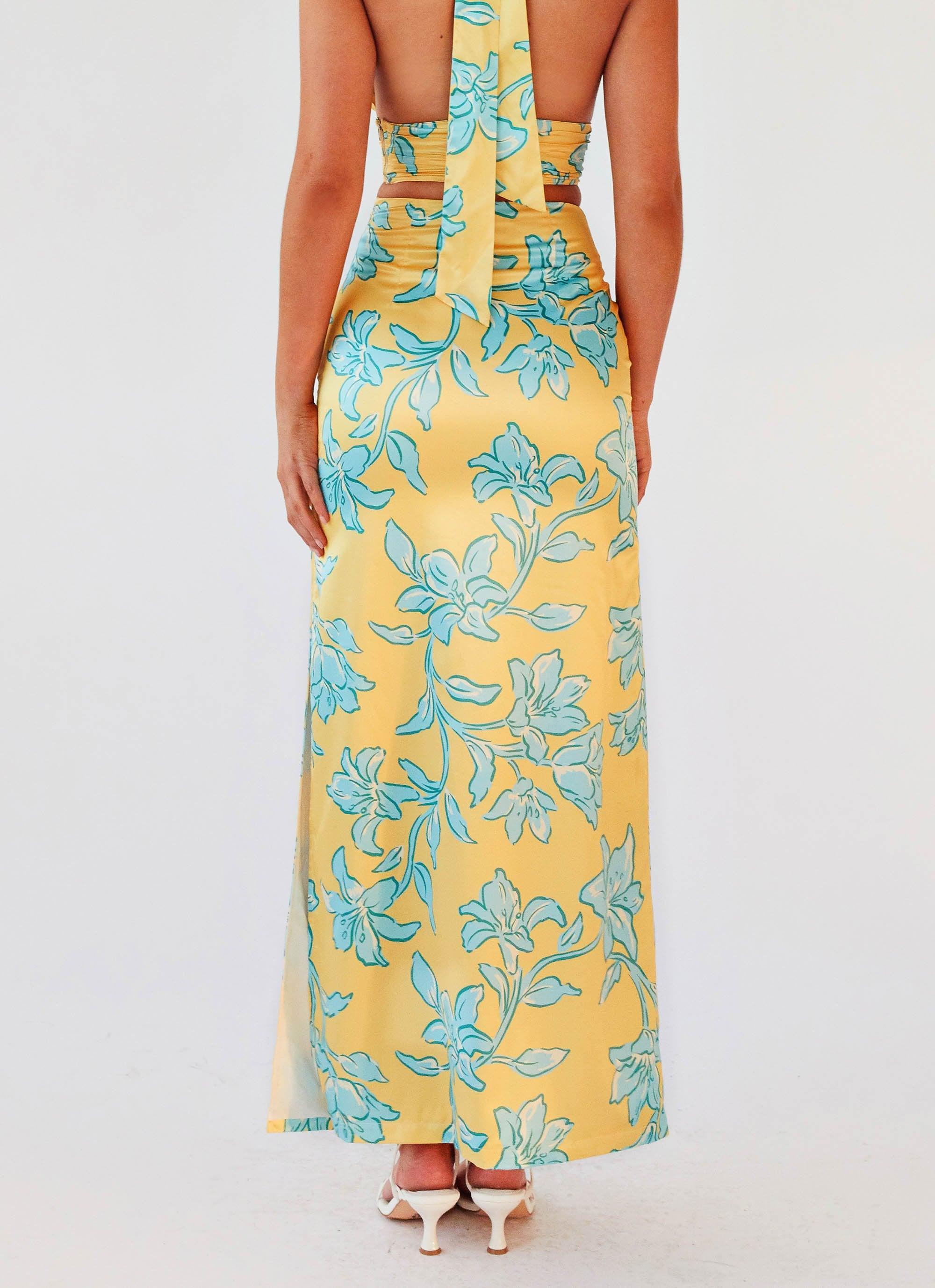 Amalia Satin Maxi Skirt - Golden Bloom Product Image