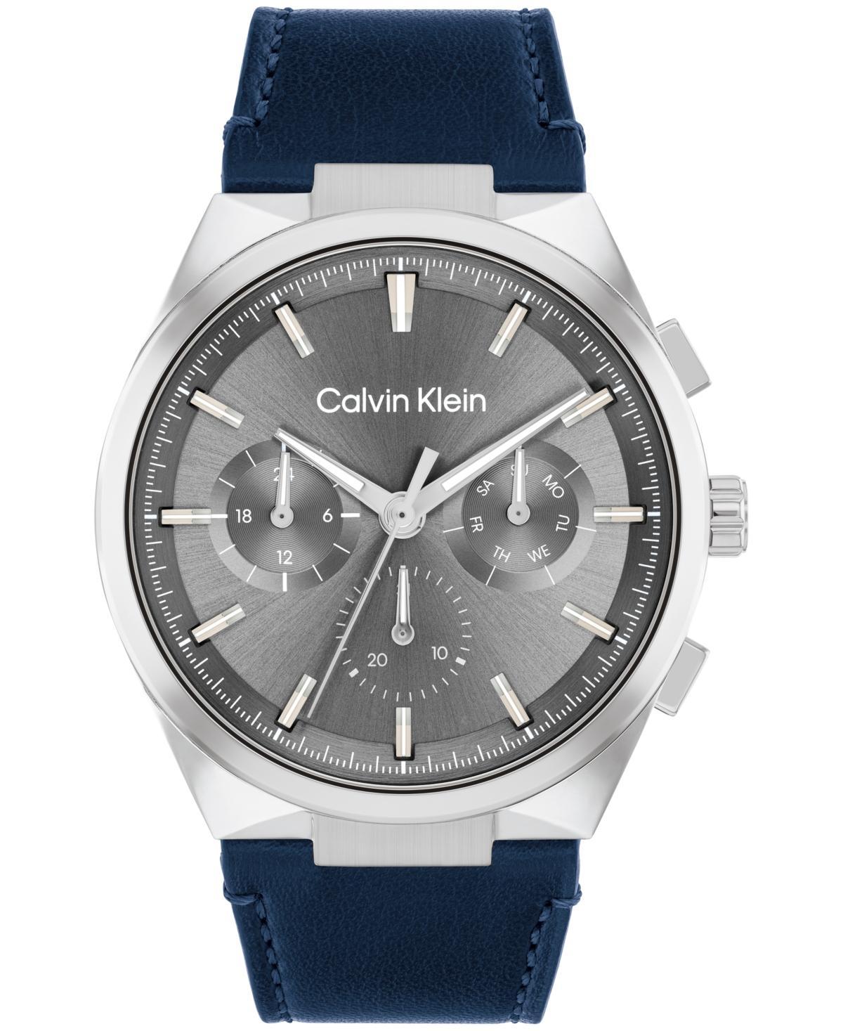 Calvin Klein Mens Distinguish Blue Leather Strap Watch 44mm Product Image