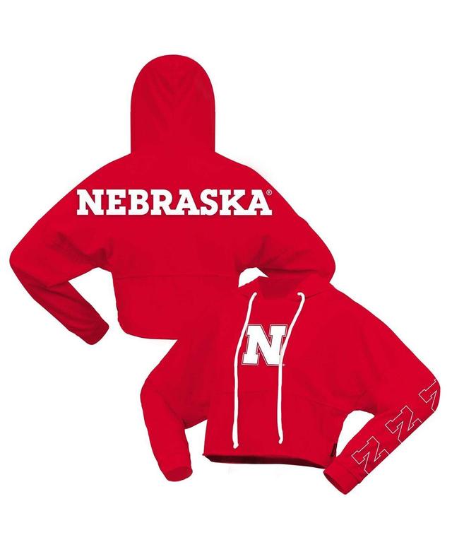 Spirit Jersey Womens Scarlet Nebraska Huskers Oversized Cropped Pullover Hoodie Product Image