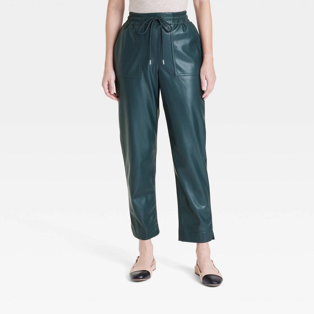 Womens High-Rise Faux Leather Tapered Ankle Pull-On Pants - A New Day M Product Image