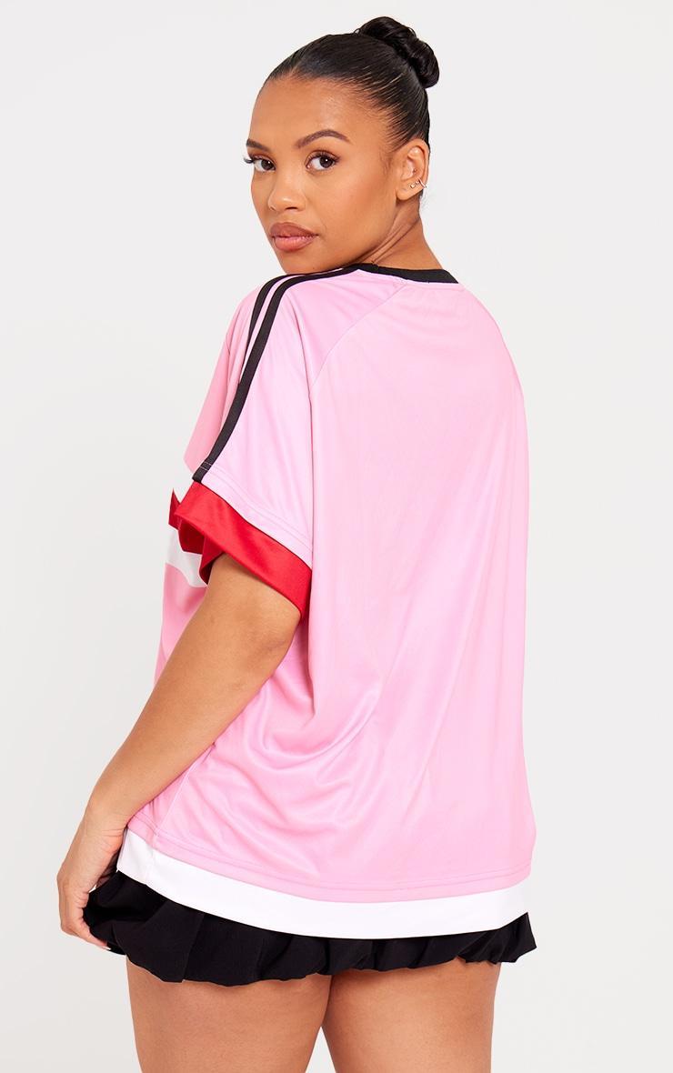 Plus Pink Oversized Stripe Detail Football T-shirt Product Image