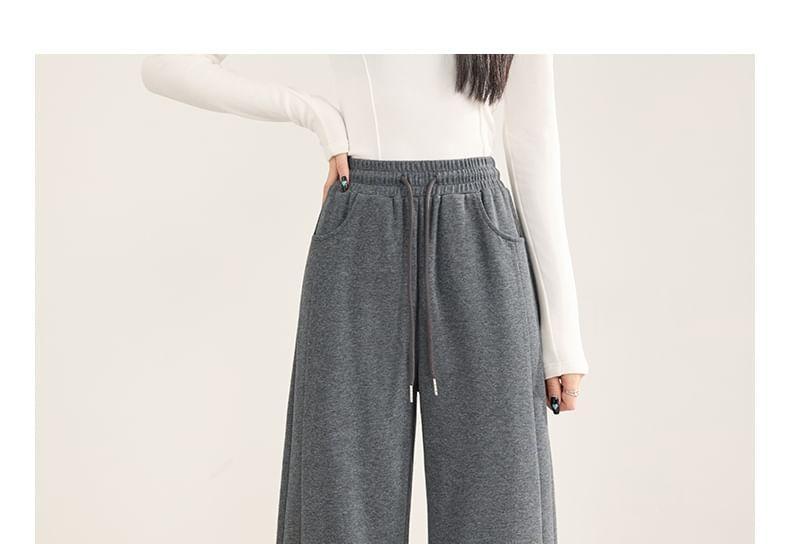 High Waist Plain Wide Leg Sweatpants Product Image