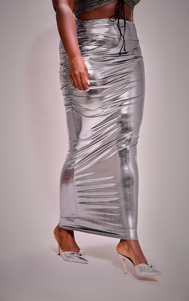 Plus Metallic Ruched Maxi Skirt Product Image