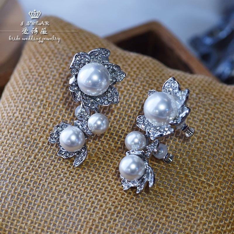 Rhinestone Faux Pearl Drop Earring Product Image