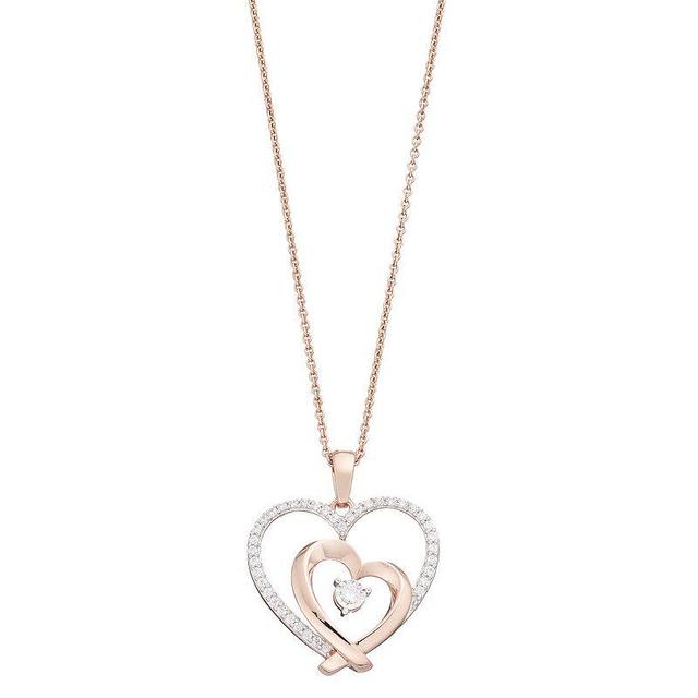 Two Tone Sterling Silver 1/4 Carat T.W. Diamond Double Heart Pendant Necklace, Womens Product Image