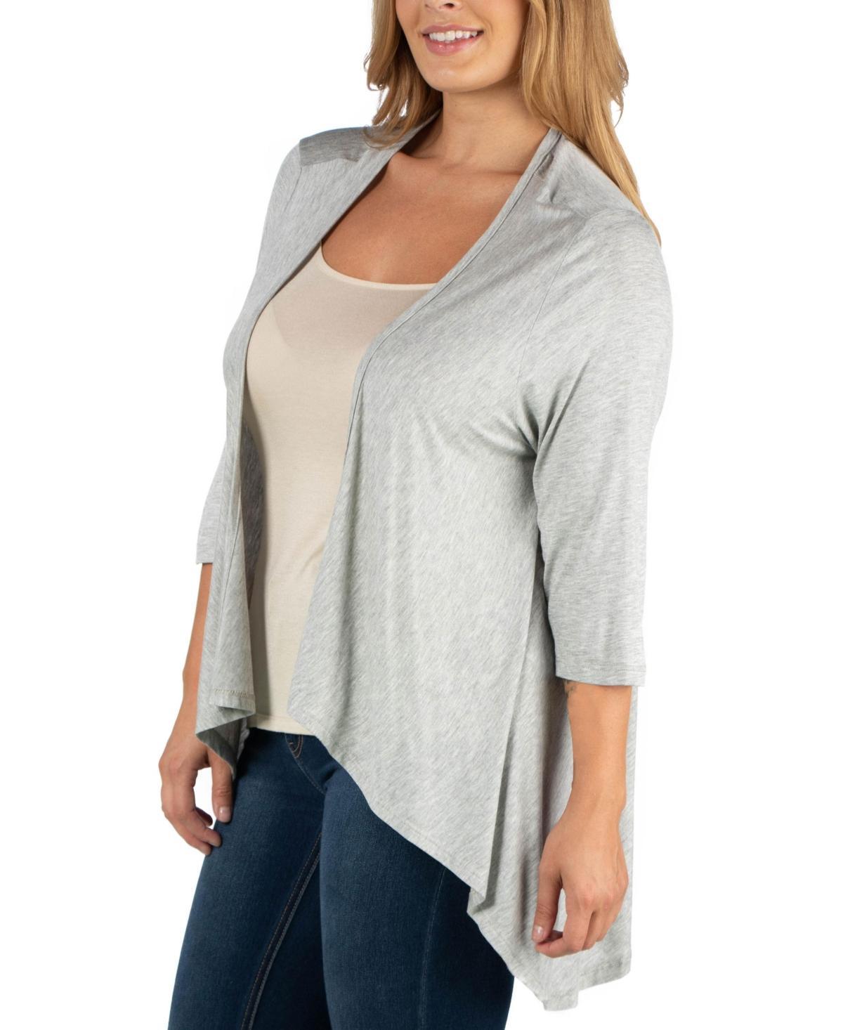 24Seven Comfort Apparel Women's Plus Size Elbow Length Sleeve Open Cardigan, Grey, 2X Product Image