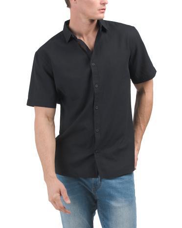 Washable Linen Blend Boxy Short Sleeve Button Down Shirt | Cotton/Cotton Product Image