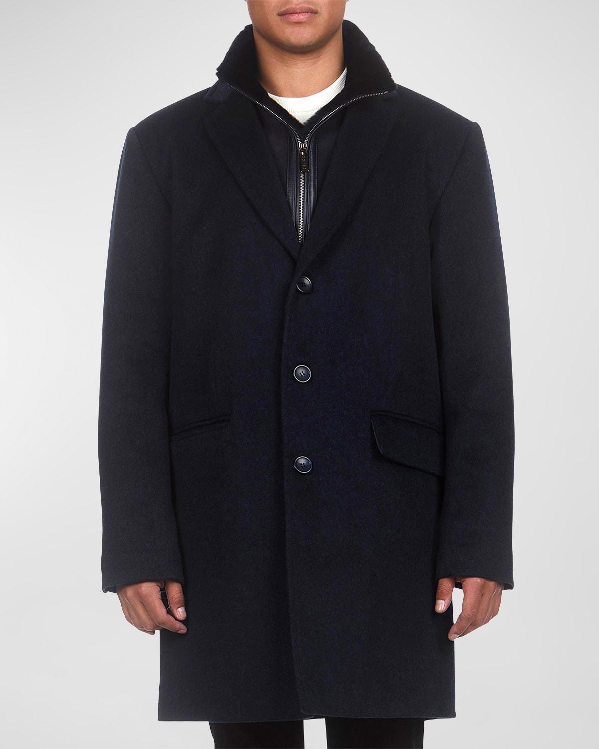 Mens Wool Stroller Coat with Detachable Shearling Lamb Dickey Product Image