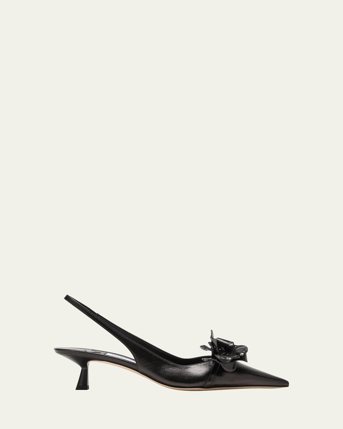 Amita Leather Flowers Slingback Pumps Product Image